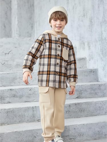 Boys Clothes Fall Winter Outfits, Toddler Boy Sweatsuit Plaid Hoodie Pants Clothing Set For Kids Boys Size 5-12 Years2