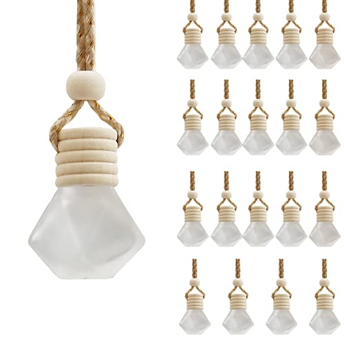 Image of 20pcs 8ML Diamond Shaped Glass Perfume Empty Bottles Five Line Lids Diamond Shaped Perfume Bottles Clear Glass Essential Oil Diffuser Oil Aromatherapy Perfume Hanging Bottles with Wooden Lids and Hanging String