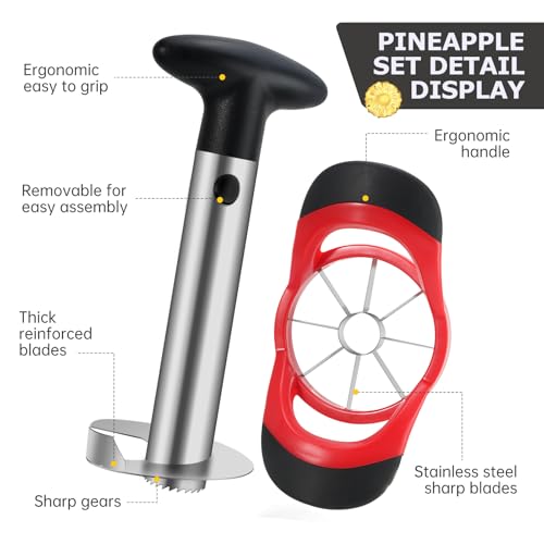 Pineapple Corer and Slicer Tool, Stainless Steel Pineapple Cutter and Corer Set, [Upgraded, Reinforced, Thicker Blade],Fruit Slicer Kitchen Gadget for Diced Pineapple Rings