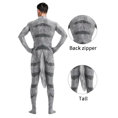 Image of Animal Full Bodysuit for Men Muscle Spandex Jumpsuit Furry Costume with Big Tail for Adult Cosplay Halloween Party