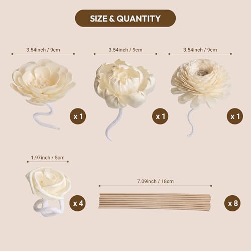 Set de 7 varillas con flores de madera para difusor ambiental miniatura 3