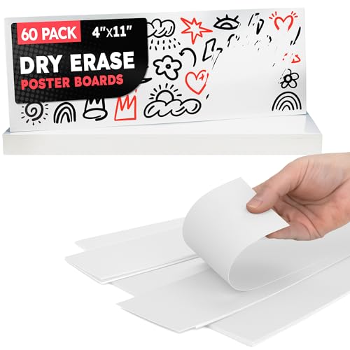 Hygloss Dry Erase Poster Board Paper 4x11 Inch, 60 Count, White Board