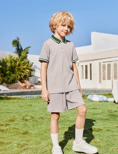 Image of Arshiner Boys 2 Piece Outfits Button Polo Shirt & Elastic Shorts 4-13 Years