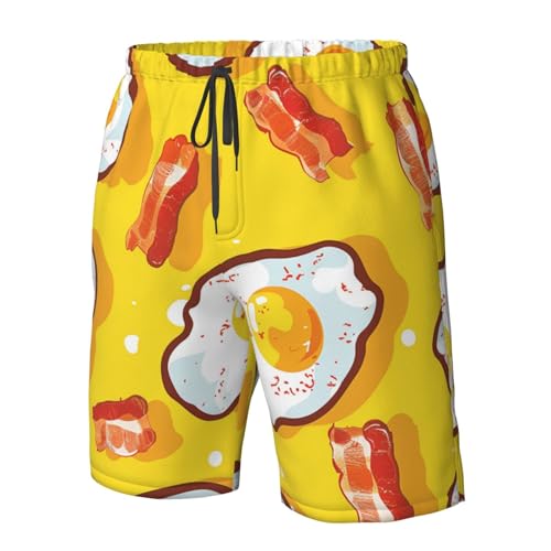 Men's Quick Dry Swim Shorts Fried Eggs and Bacon Food Cartoon Cute Yellow Beach Trunks with Pockets4