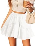 Rapbin Bubble Mini Skirt for Women Trendy Ruffle Hem Pleated Shorts Skirts Summer Teen Girls Cute Puffy Short Skirts White XL