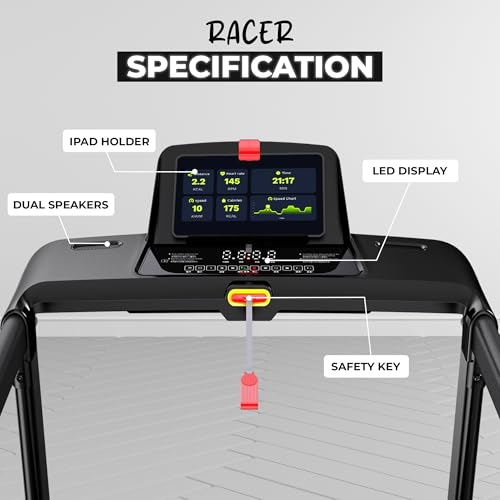 Image of Durafit91 Racer 5 HP Peak BLDC Motorized Treadmill | 120 Kg User Weight| 16 Km /Hr Max Speed| Hydraulic Foldable| Bluetooth Speaker | Wynd app | Home use