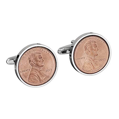 Worldcoincufflinks - Cufflinks - Rhodium plated - Copper 2013 US Cufflinks - Mint 2013 Cent Coins - Perfect 7th wedding anniversary