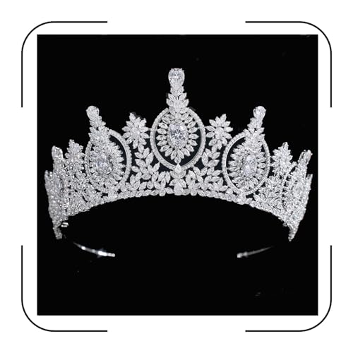 Zirconia Wedding Tiara for Bride Beauty Pageant Crown Birthday Queen Crown Crystal Quinceanera Headpieces Bridal Hair Accessoories Silver