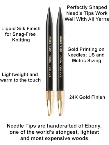 Image of Lantern Moon Ancestry 4-Inch Interchangeable Circular Knitting Needle Set | Handcrafted Ebony US 2.5, 3, 4, 5, 6, 7, 8, 9, 10, Silk Case, 2 Cords, 4 End Caps, with Project Bag