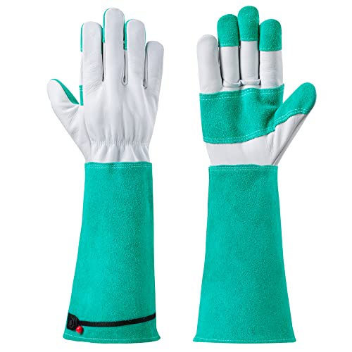 HODUP Gartenhandschuhe für Damen und Herren, dornensicher Rosen-Gartenhandschuh, weiches Rindsleder, Gartenarbeitshandschuhe, strapazierfähig, Sicherheitsschutz, Rigger-Handschuhe (XL,Grün) Cover