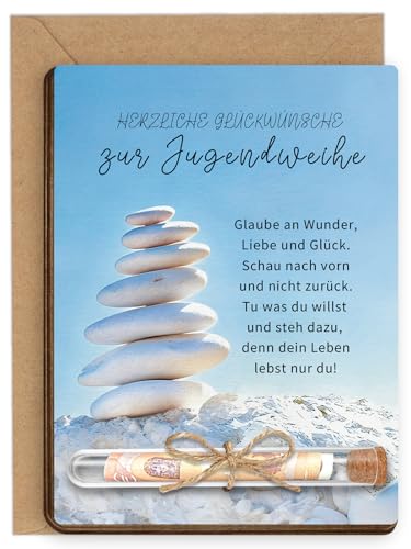 Jugendweihe Geschenke Mädchen Junge, Verpackung Geldgeschenk Jugendweihe - Holz Jugendweihe Karte mit Reagenzglas & Umschlag, Deko & Geschenk Jugendweihe Mädchen Junge