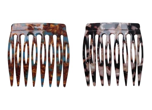 Ruwado 2 Pcs Women Hair Side Comb French Vintage 2.3 x 2.4 Inch Hair Decoration Curved Hair Combs for Bun Twist Hair Styling Accessories (Black and Brown)