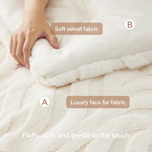 BEDELITE Fluffy Faux Fur Comforter Set Queen, Fuzzy Bedding Set, Cream
