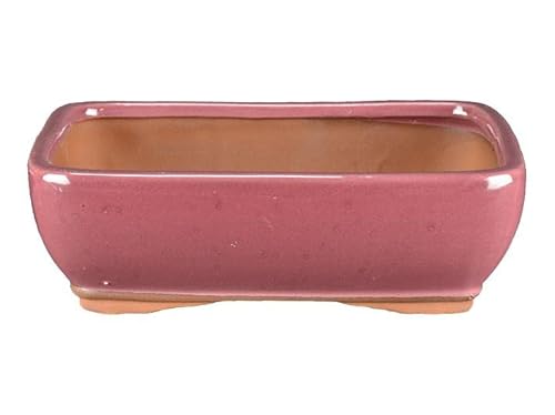 Geosism & Nature Vaso per bonsai rettangolare in gres smaltato rosa 23,5x17x6,5 cm - GA2
