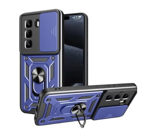 Image of Spazy Case Infinix Hot 60 Back Cover | Heavy Duty Hybrid Case with 360 Degree Rotating Finger Ring Holder + Slider Shutter Camera Protection Case for Infinix Hot 60 - Blue