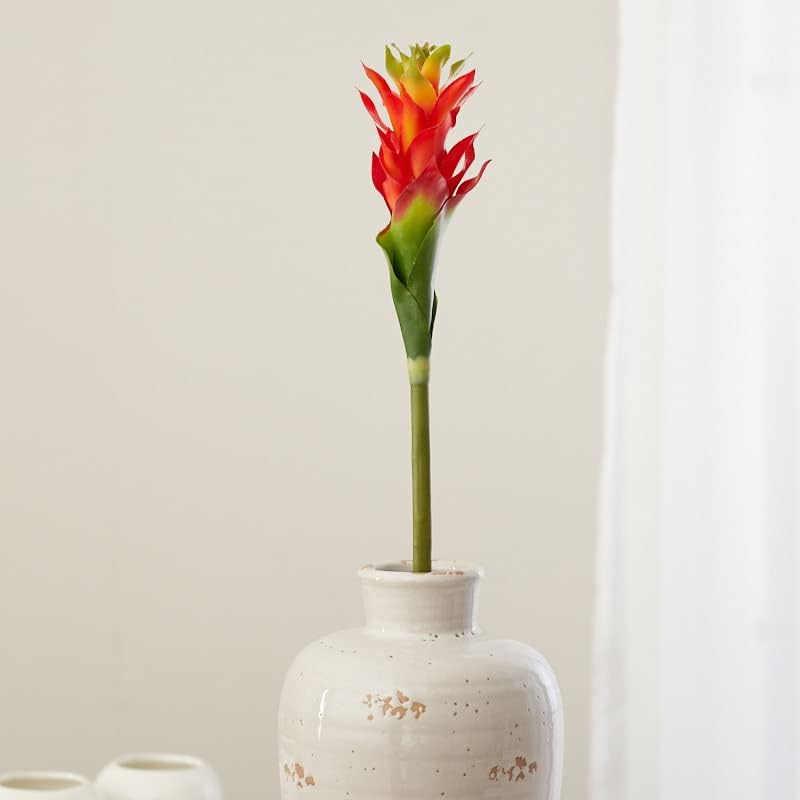 Factory Direct Craft Lifelike Artificial Red Tropical Bromeliad Bloom Stem Fake Bromeliad Floral Stem with Vibrant Color (Size: 27" L)