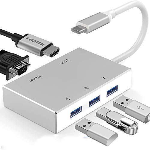USB C to HDMI VGA Adapter, iBosi Cheng USB C Hub with 4K HDMI/1080P VGA/USB 3.0, Type C Hub USB C Adapter Video Converter for MacBookPro,ipad Pro,Chromebook,Samsung Galaxy,Dell XPS