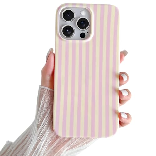 SmoBea Kompatibel mit iPhone 15 Pro Hülle Süßes Striped Handyhülle Weiches TPU Schlanke Stoßfeste Telefonabdeckung für Frauen und Mädchen Schön und Stilvoll Rosa und gelb