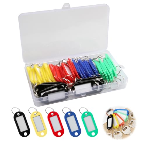Supecesorio Llaveros rotulables, 50 unidades, etiquetas personalizables con anillo, etiquetas de color para casa, oficinas, identificadores de mascotas, etiquetas de equipaje