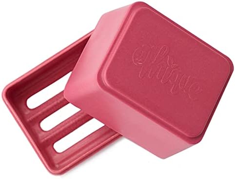 Ethique Pink Solid Shampoo & Conditioner Bar In-Shower Soap Box Caddy Storage Container (8 x 6.5 x H7.5cm) Bamboo & Cornstarch, Zero Plastics
