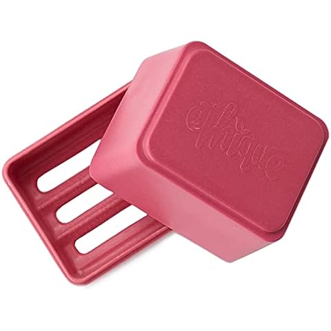 Ethique Pink Solid Shampoo & Conditioner Bar In-Shower Soap Box Caddy Storage Container (8 x 6.5 x H7.5cm) Bamboo & Cornstarch, Zero Plastics Cover