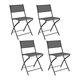 IDMarket   Lot de 4 chaises de Jardin Pliantes Bastia métal et textilène Gris Anthracite