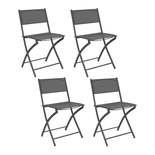 IDMarket - Lot de 4 chaises de Jardin Pliantes Bastia métal et textilène Gris Anthracite
