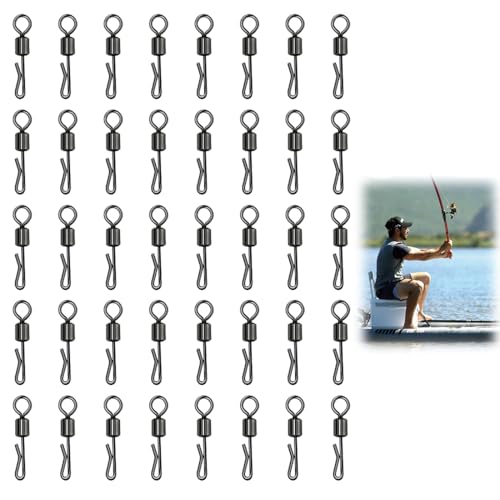 MIRKUZI 40 piezas de eslabones giratorios de pesca, clips de pesca, clips de pesca de carpa, eslabones giratorios de pesca con broches, eslabones giratorios de cambio rápido en forma de Q