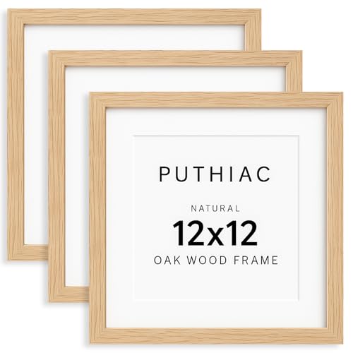 12x12 Oak Wood Picture Frame - Minimalist 12x12 Poster Frame, 12"x12" Picture Frame Wood, Natural Solid Wooden Picture Frames for Wall Art Photo and Prints(3 Pack, Beige)