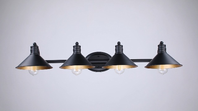 Image of 4 Light Bathroom Vanity Light Over Mirror - Black and Gold Farmhouse Wall Light for Bathroom Vanity Powder Room, Rustic Goose Neck Barn Style 4 Bulb Wall Sconce Over Kitchen Sink