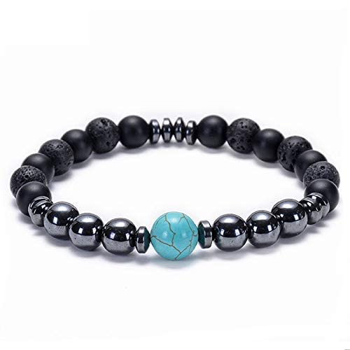 Wild Essentials Turquoise And Hematite Lava Stone Essential Oil Diffuser Bracelet, Expandable Elastic, Aromatherapy Jewelry Gift Set And 100% Pure Oils (Lavender, Lemongrass, Orange And Peppermint) #TOP6