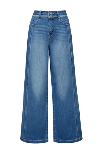 Arach&Cloz Wide Leg Jeans Woman Fashion Stretchy High Waisted Pants Loose Denim Straight Casual Trousers Sweatpant Jeans with Pockets Business Casual Teacher Outfits Regular Blue L