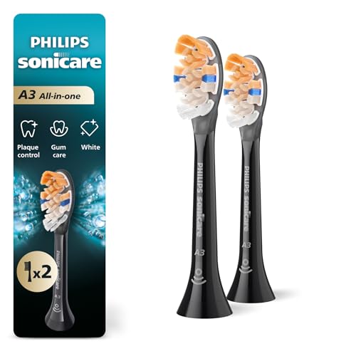 Philips Sonicare A3 All-in-One - Genuine Replacement Electric Toothbrush Heads Black 2 Pack HX9092/95