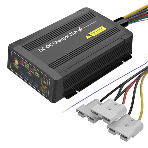 Venveal 12V 25A DC to DC Charger with MPPT, IP68 Waterproof Smart On-Board Battery Charger with Anderson Plug Solar and Alternator Dual Input Fits for LiFePO4, AGM, STD,Gel, Cal