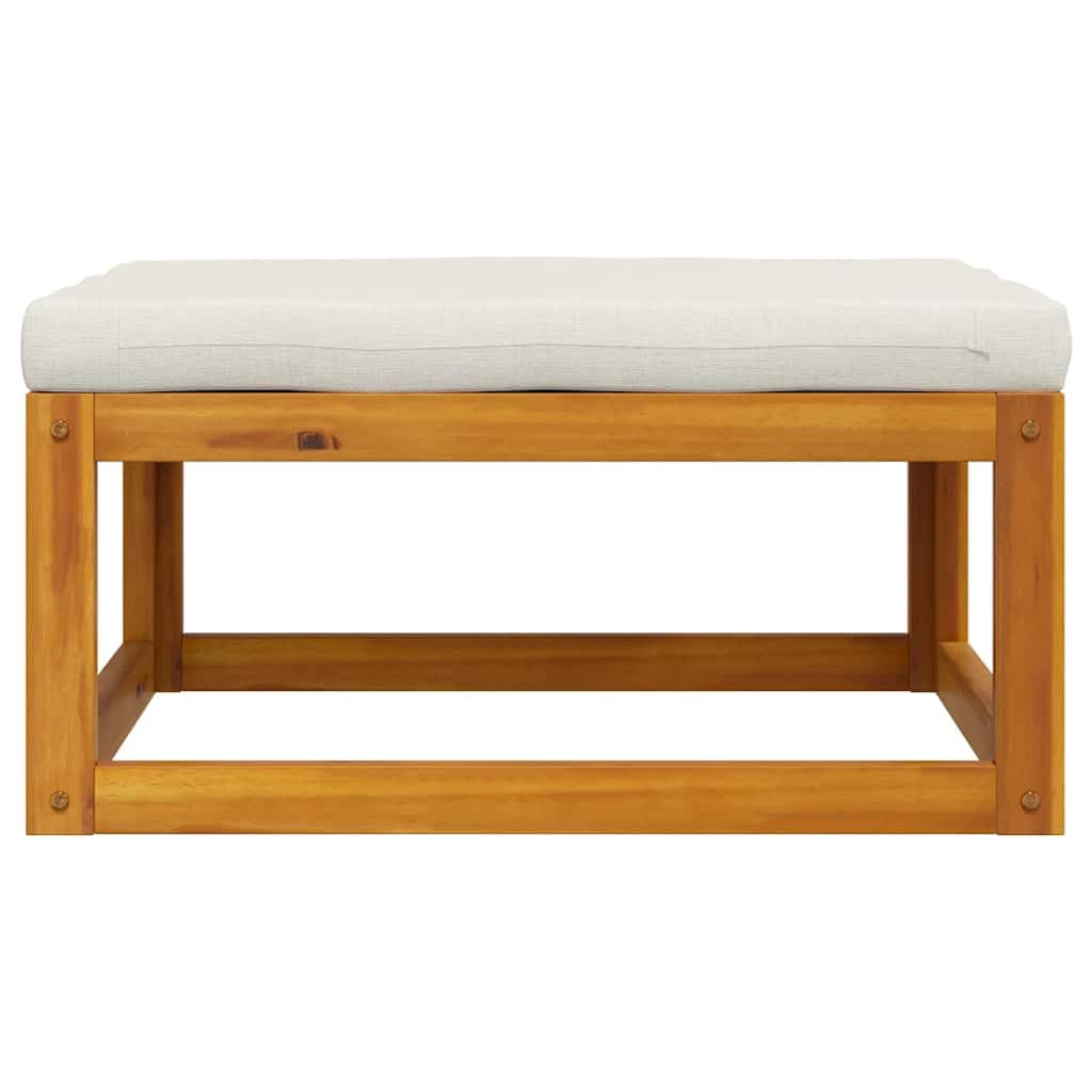 vidaXL Reposapiés con Cojín Taburete Jardín Asiento Sala de Estar Salón Terraza Patio Exterior Balcón Estable Blanco Crema Madera Maciza de Acacia