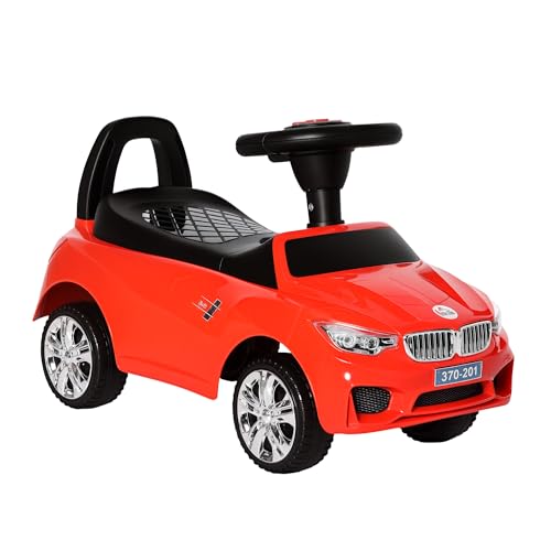 HOMCOM Coche Correpasillos para Niños de 18-36 Meses Andador Correpasillos Bebés con Faros Música Bocina Volante Espacio de Almacenaje y Asa para Empujar 63,5x28x36 cm Rojo