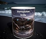 Sternzeichen Krebs Katze Tasse 330ml Kaffeetasse mit Sternbild Tierkreis Motiv Astrologie Nachthimmel Keramiktasse Geschenkidee Horoskop Becher Tiermotiv Geburtstag Männer cancer