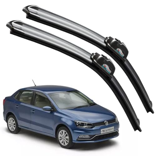 Image of Frameless Rubber Car Wiper Blades Set of 2 Compatible with (Ameo (Model : 2015-2019) (D-24,P-16))