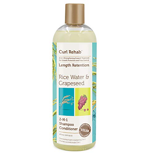 Curl Rehab Length Retention/Strength Treatment 2 in 1 Shampoo Conditioner, Enriched with Rice Water & Grapeseed, For Hair Growth, Protection & Frizz Control, 16 Oz
