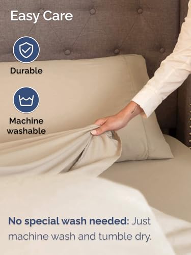 Image of Extra Deep Full Sheet Set - 6 Piece Breathable and Cooling Sheets - Cream | Hotel Luxury Bed Sheets Set, Easy & Secure Fit, Ultra-Soft, Wrinkle & Fade Free, Comfy Sheets Set with Extra Deep Pockets