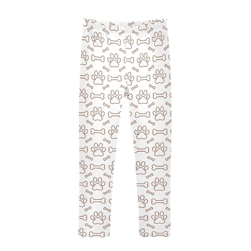Dog Paw Prints Bones Pattern Girls Leggings Soft Comfortable Athletic Leggings Dancing Pants for 4-10 Years