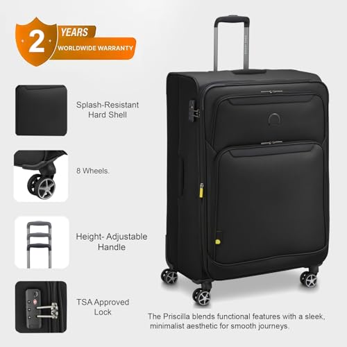 Image of DELSEY PARIS Jennifer 82 cms Large Check-in Polyester Soft Sided 8 Wheels and Expandable Spinner Suitcase /Trolley Bag for Travel with TSA Lock- Black