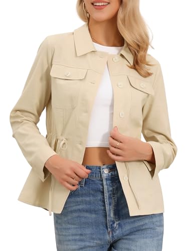 Veste utilitaire en lin à cordon de serrage et col revers léger pour femme