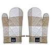 Encasa homes long 12 oven microwave hand gloves mitts 2 pc set for kitchen cooking baking heat resistant thick safe protection of hands from hot utensils buffalo beige checks  urban country home decor