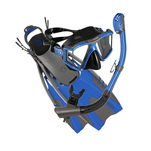 U.S. Divers Lux Mask Fins Snorkel Set Compatible with GoPro, Electric Blue, LG/XL (Men 9-13, Women 10-14)