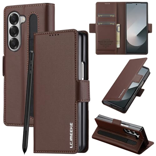 Étui Samsung Galaxy Z Fold 5 marron en cuir avec porte-carte et fermeture magnétique