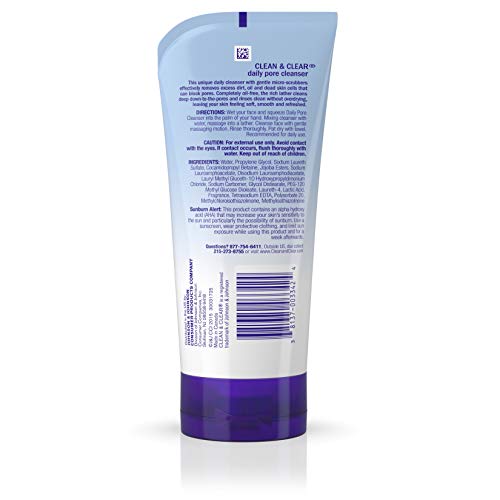 Clean & Clear Daily Pore Face Cleanser, Oil-Free Acne Face Wash for Normal, Oily & Combination Skin, 5.5 oz