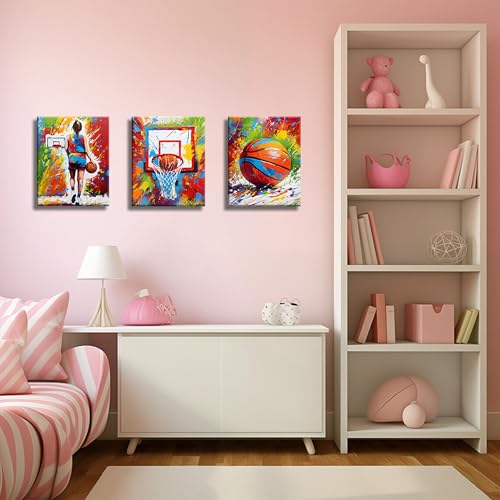 Image of Frimeeme Framed Graffiti Girls Basketball Canvas Wall Art, 4pcs 8x10 In