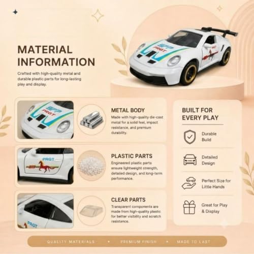 Image of 1:64 Scale White Die Cast Metal Sports Car Model Toy Premium Collectible Miniature Replica with Realistic Detailing, Smooth Free Rolling Wheels for Display, Collection and Gift