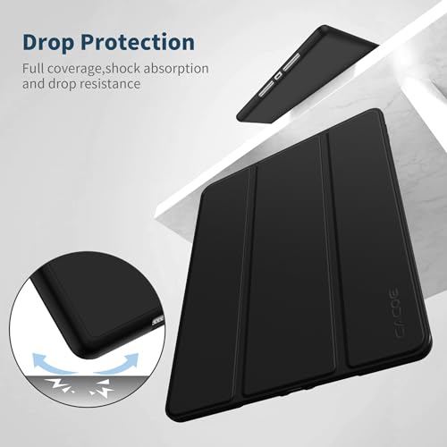CACOE Case Compatible with iPad 9th/8th/7th Generation, 10.2 Inch Case with Pencil Holder, Soft TPU Back Cover Auto Wake/Sleep, Black - Image 4